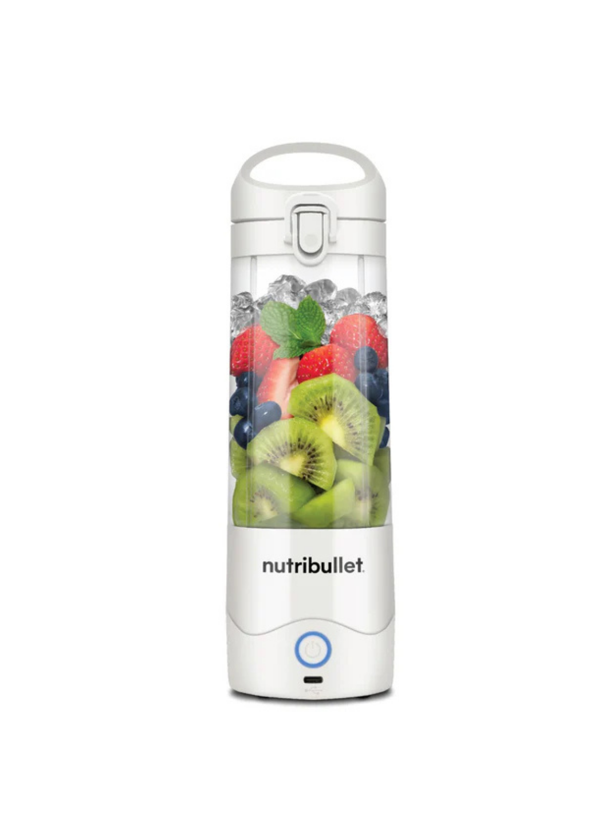 خلاط Nutribullet محمول سعة 475 مل لاسلكي للعصائر والمشروبات، قلاب مقاوم للتسرب للشرب، أبيض