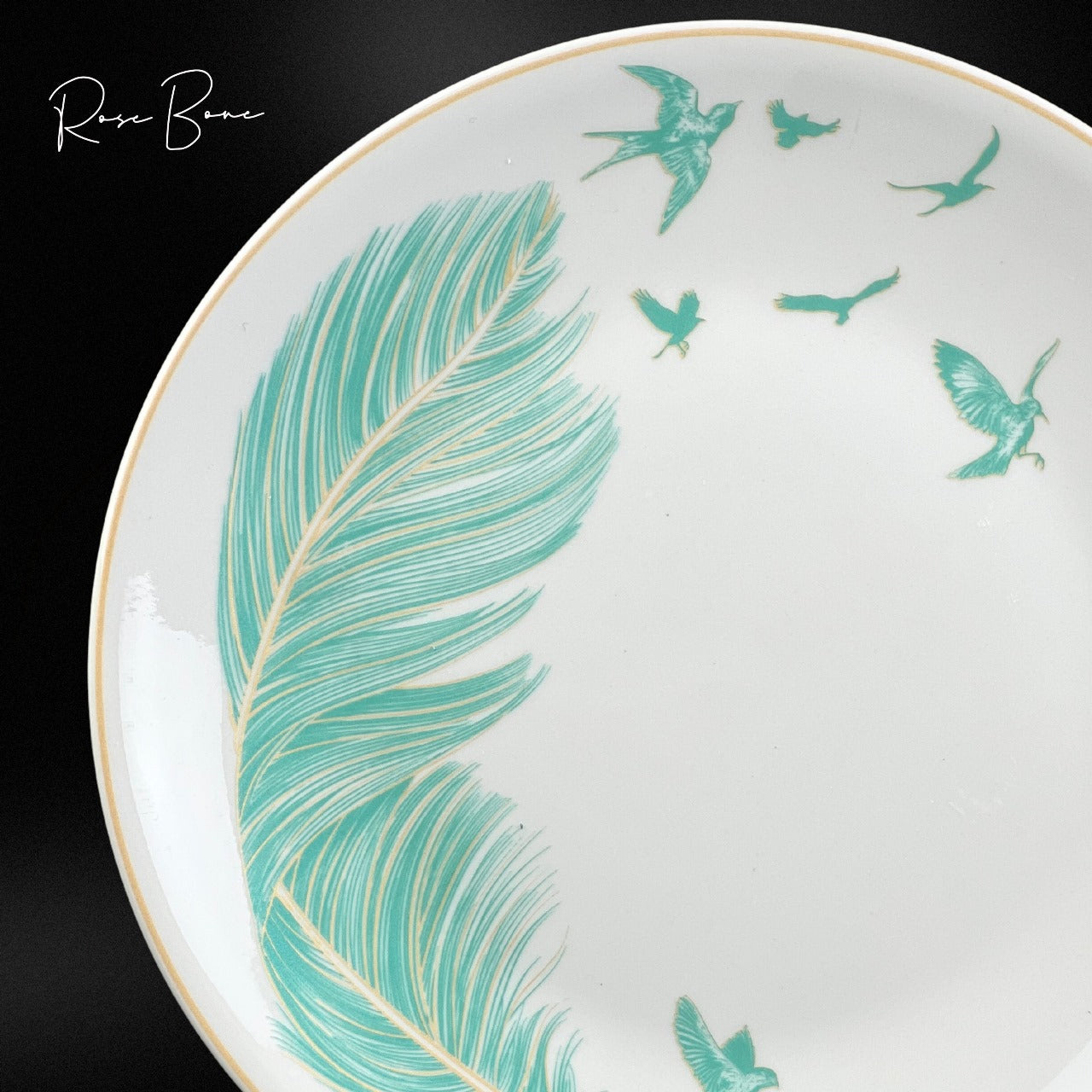 Rose Bone Cake With Plates Set/6 Green