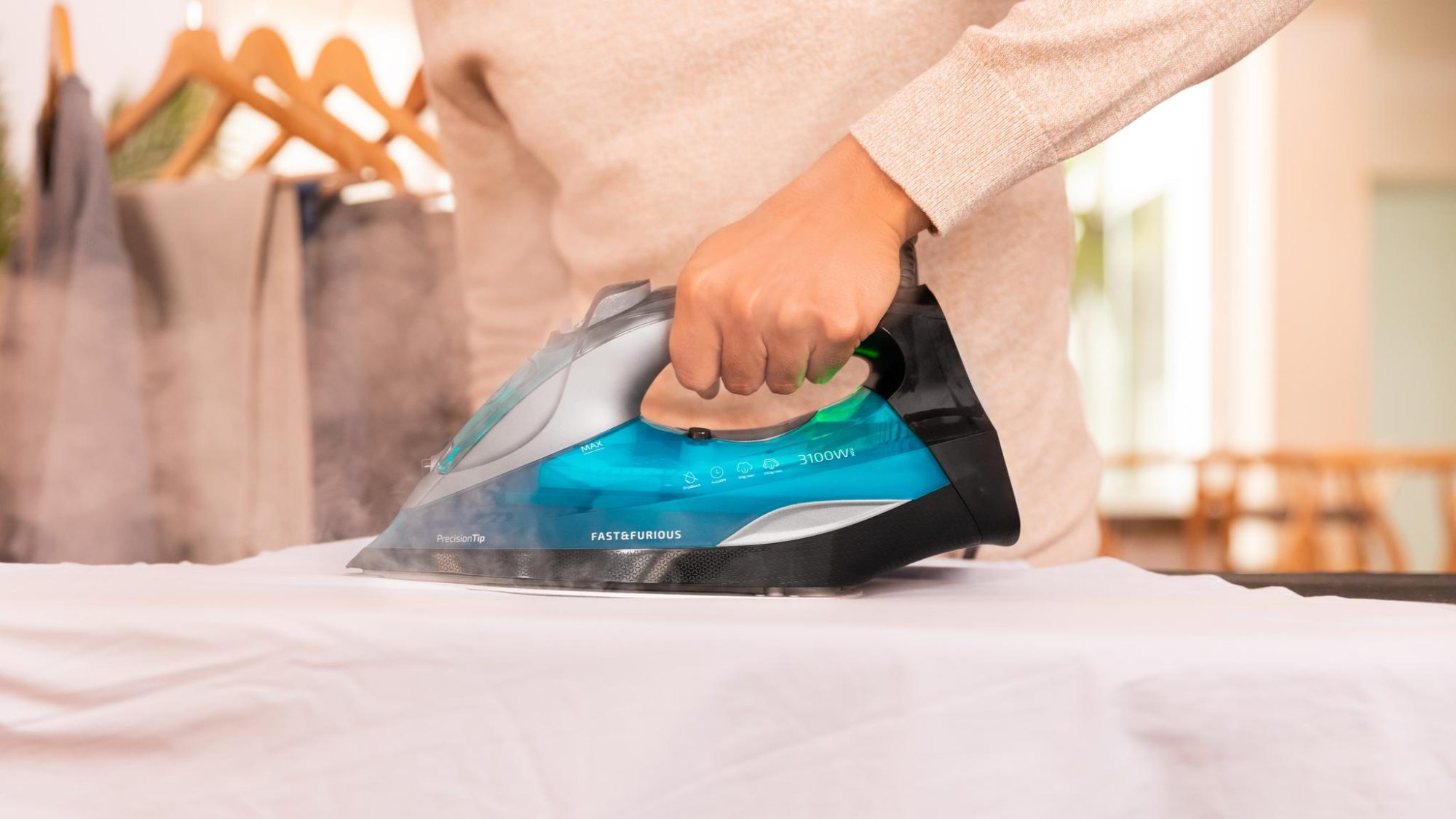 Cecotec Horizontal Steam Iron 3100W Power Steam Technology Turbo Slide Ceramic Soleplate 65 g