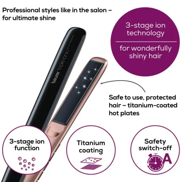 Beurer HS 80 Hair Straightener Ionic Technology & Titanium Plates
