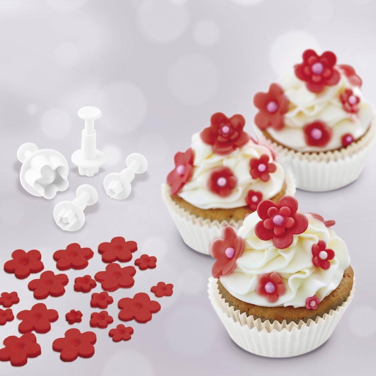 Dr. Oetker Decoration Cutter For Marzipan/Fondant Flowers Of Plastic, 4-Pcs, Baking Form, Decoration Template - Whole and All