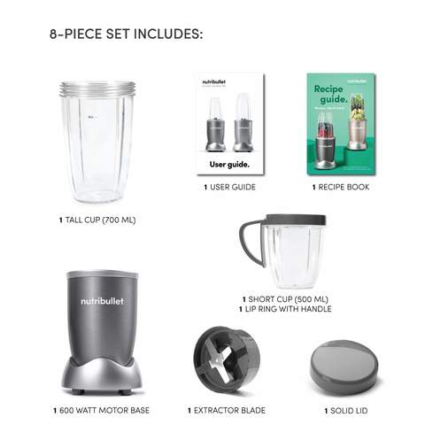 NutriBullet  Smoothie Maker 8pc Set, 600W (Grey)