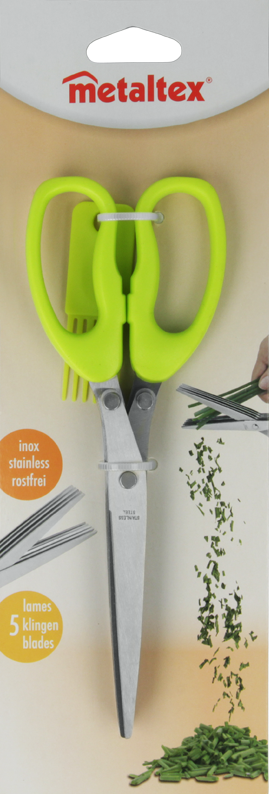 Metaltex Stainless Steel Blade Abs Body Herb Scissors With 5 Parallel Blades, Carded, 19 Cm