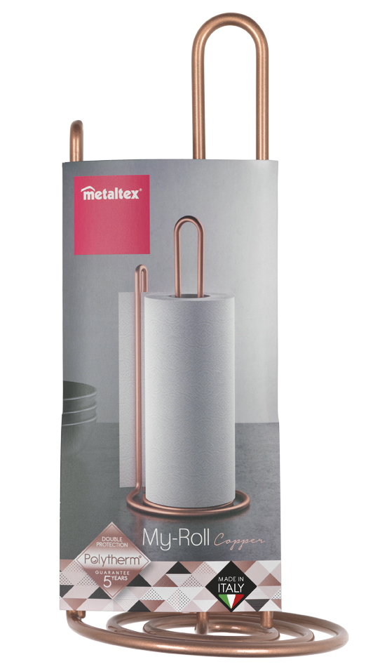 Metaltex Polytherm Copper Coating Vertical Kitchen Paper Holder, Carded, 15X12 Cm