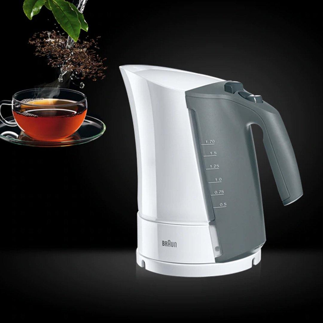 Braun Electric Cordless Water Tea Kettle, 220V, 1.7 L (Grey/White) - Whole and All