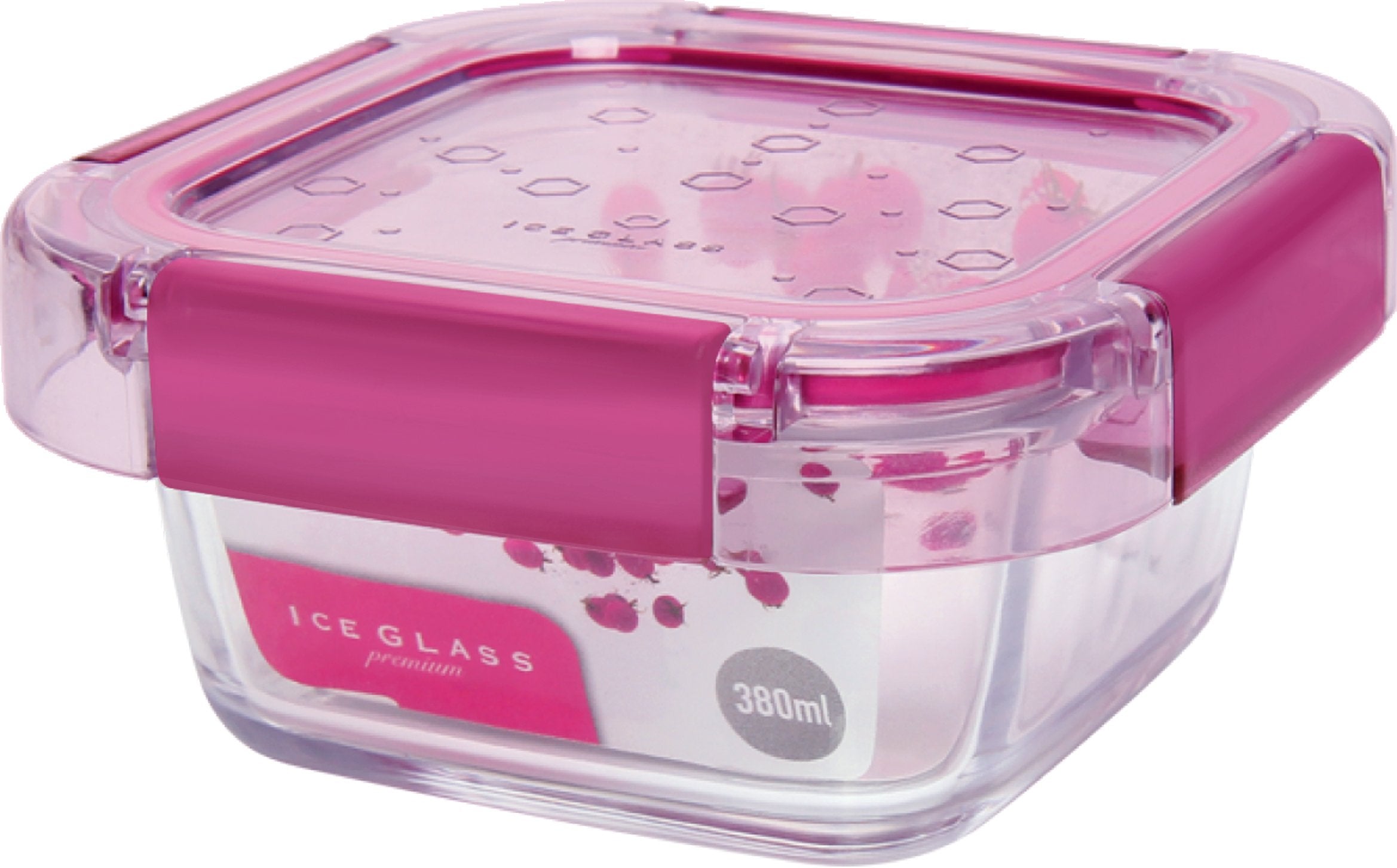 Komax Ice Glass Premium Square Food Storage Container, 380 ml (Magenta)