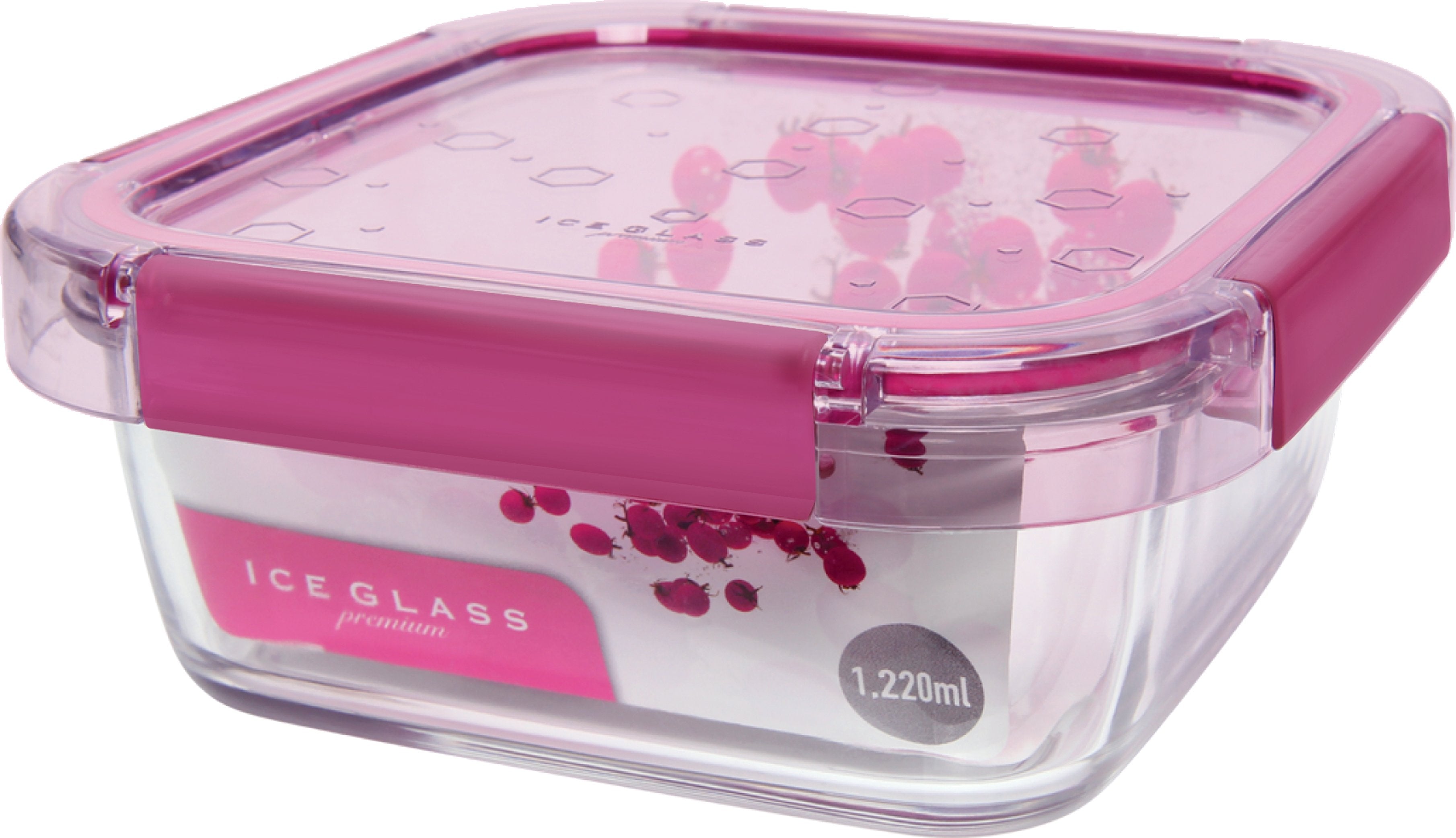 Komax Ice Glass Premium Square Food Storage Container, 1.22 L (Magenta)
