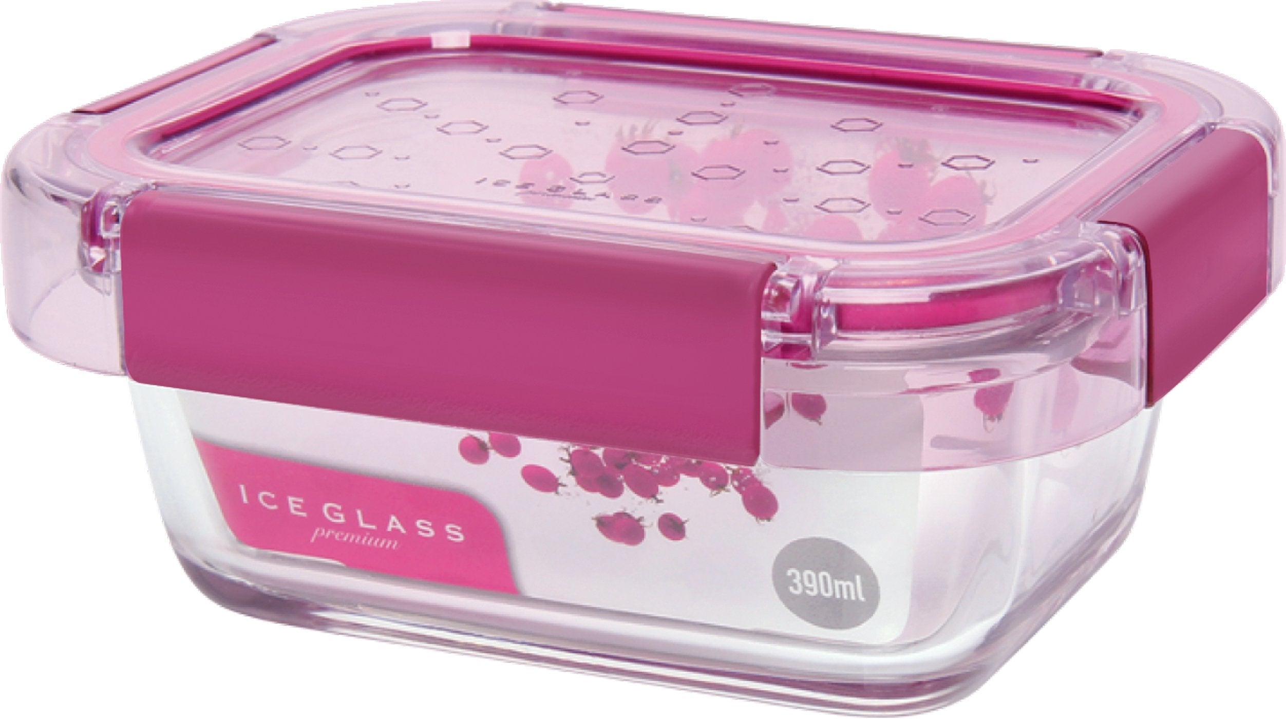 Komax Ice Glass Premium Rectangular Food Storage Container, 385 ml (Magenta)