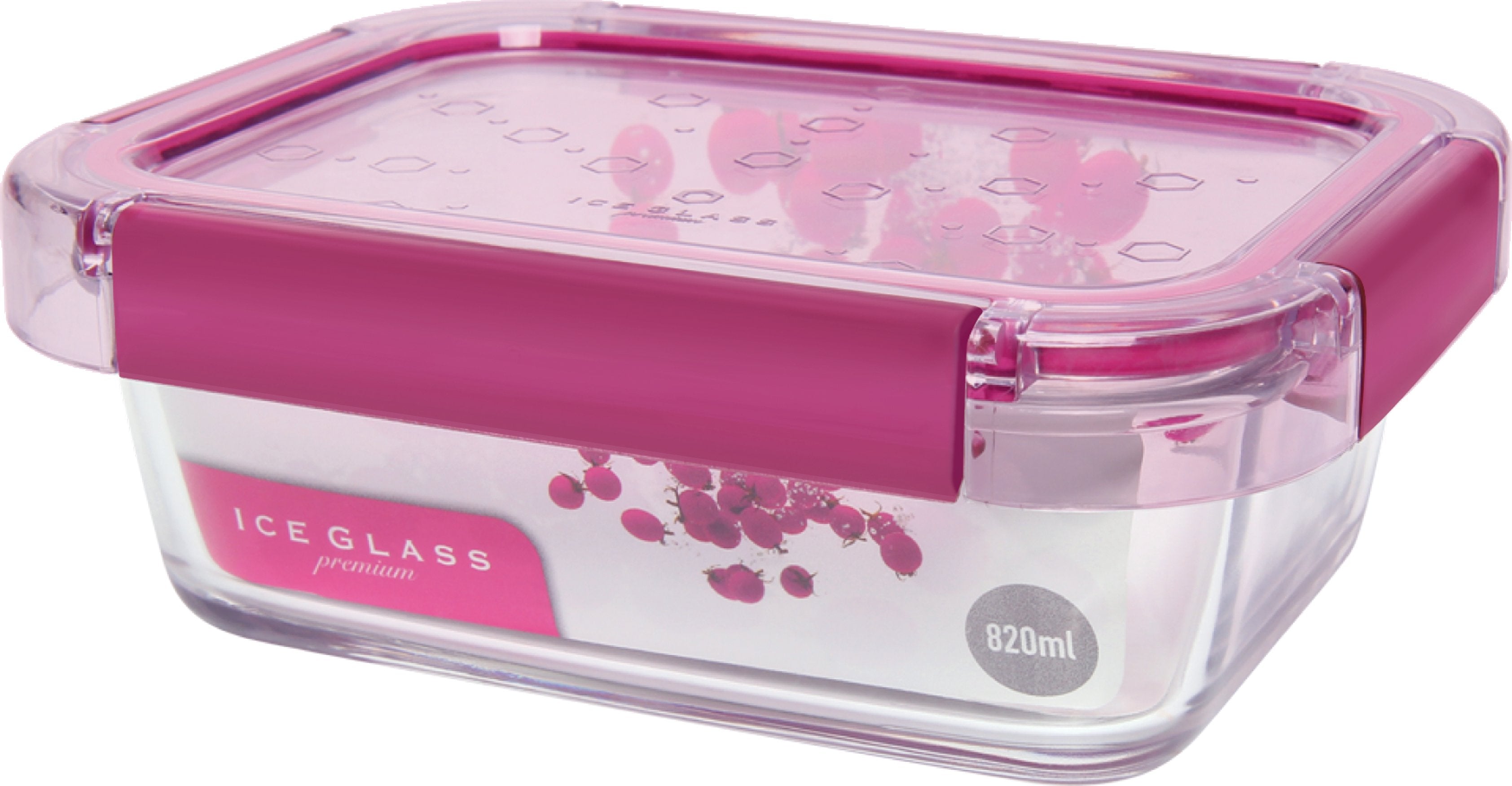Komax Ice Glass Premium Rectangular Food Storage Container, 820 ml (Magenta)