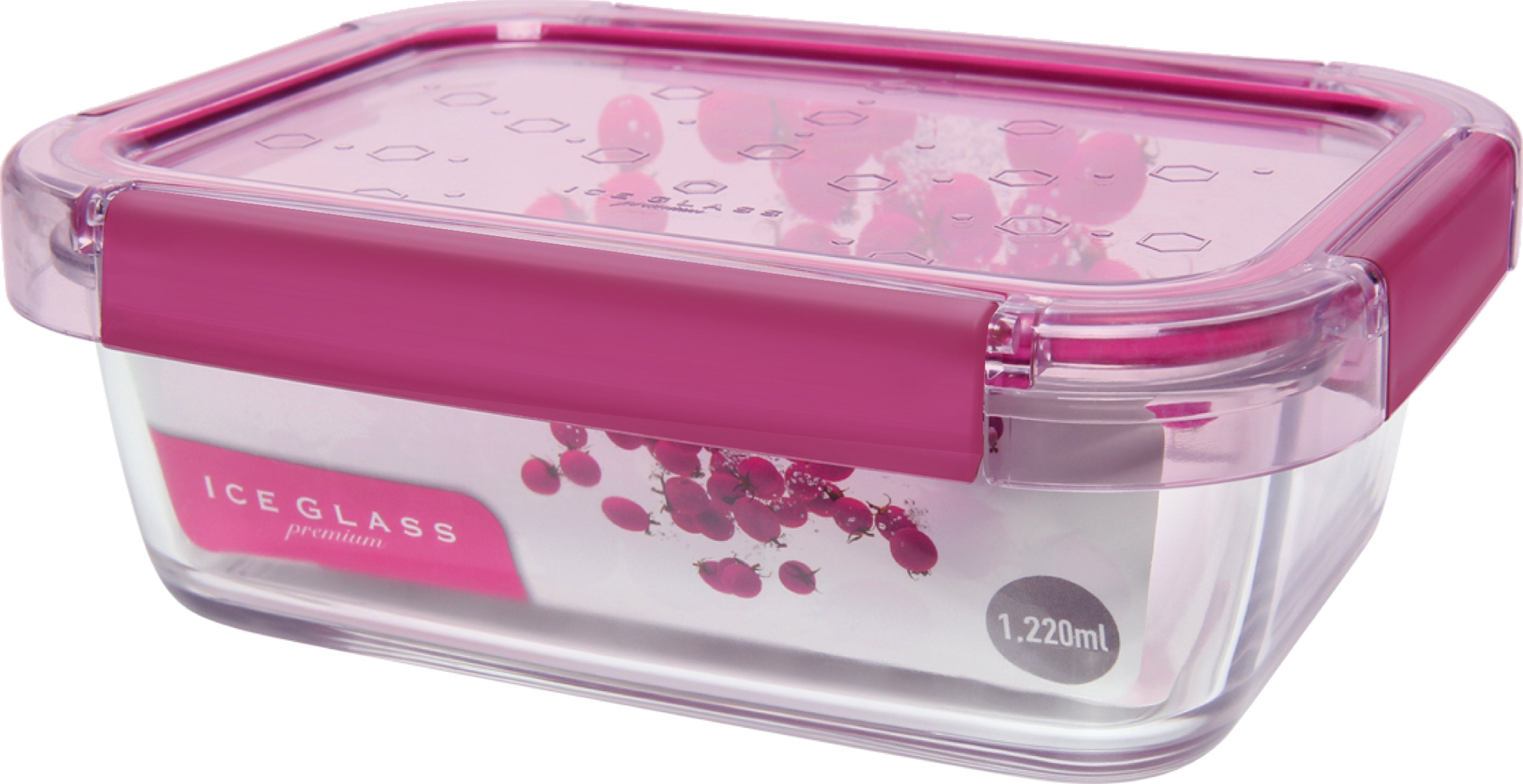 Komax Ice Glass Premium Rectangular Food Storage Container, 1.22 L (Magenta)