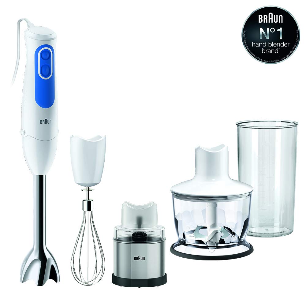 Braun Multiquick 3 Hand Blender with Chopper & Spice Grinder, 700W (White & Blue)