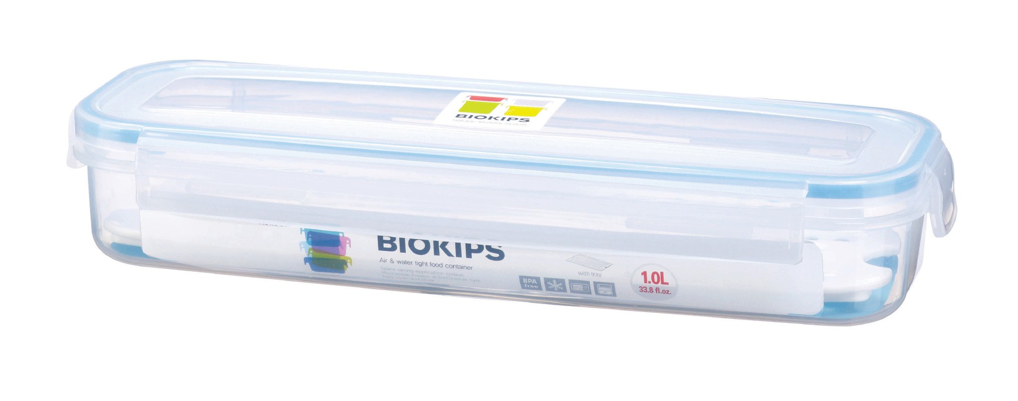 Komax Biokips Rectangular Food Storage Container With Strainer, 1 L