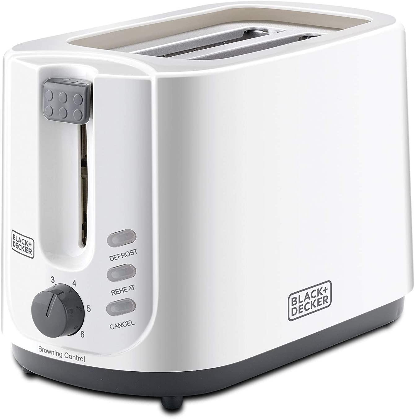 Black+Decker 2 Slice Cool Touch Bread Toaster, 750W (White)