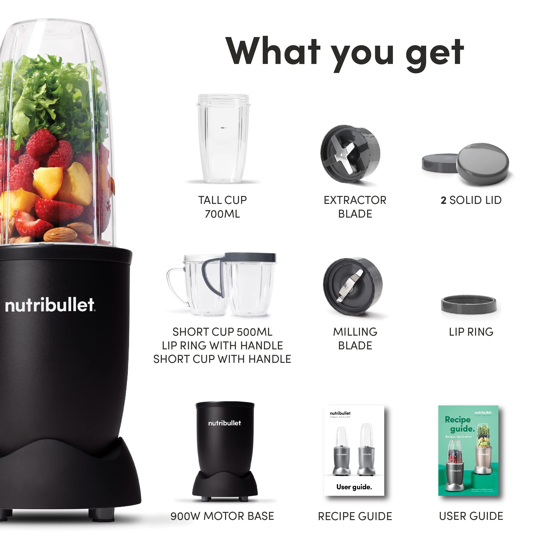 Nutribullet خلاط عالي السرعة متعدد الوظائف ، 9 قطع ، 900 واط ، أسود