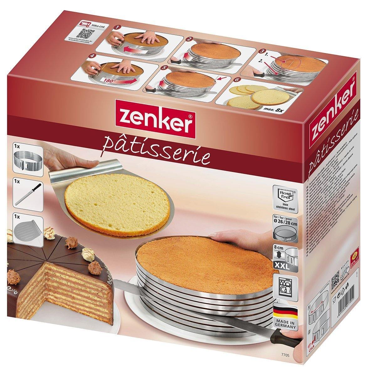 Zenker "Patisserie" Stainless Steel Layer Cake Slicing Kit With 12" Serrated Knife, 3-Piece - Whole and All
