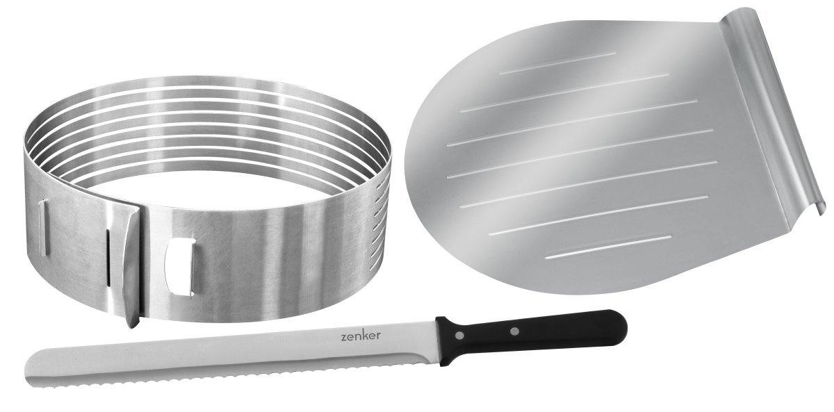 Zenker "Patisserie" Stainless Steel Layer Cake Slicing Kit With 12" Serrated Knife, 3-Piece - Whole and All
