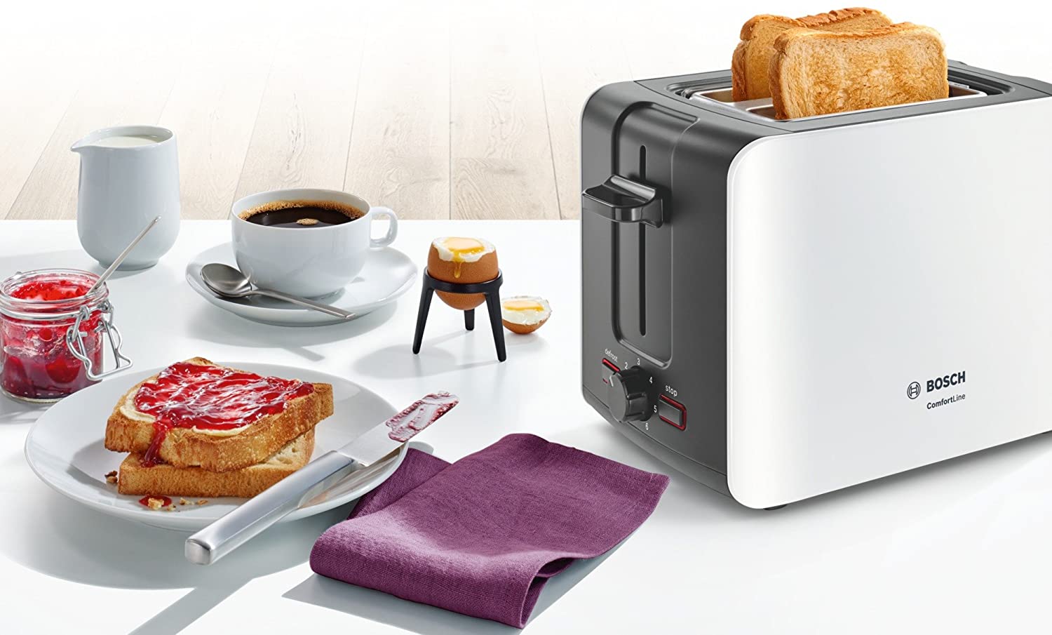 Bosch Toaster, 2 Slices, 1090W (White/Grey)