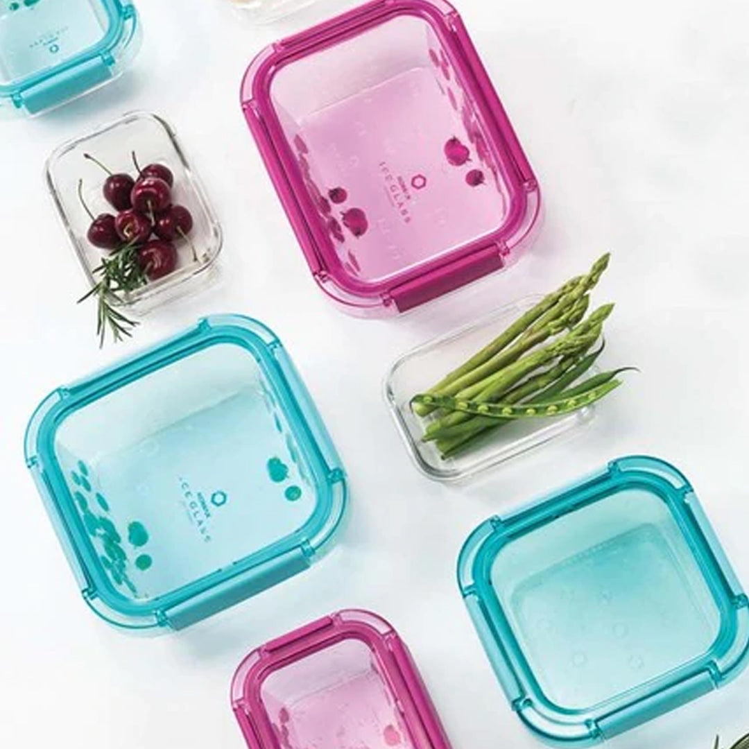 Komax Ice Glass Premium Square Food Storage Container, 1.22 L (Magenta) - Whole and All