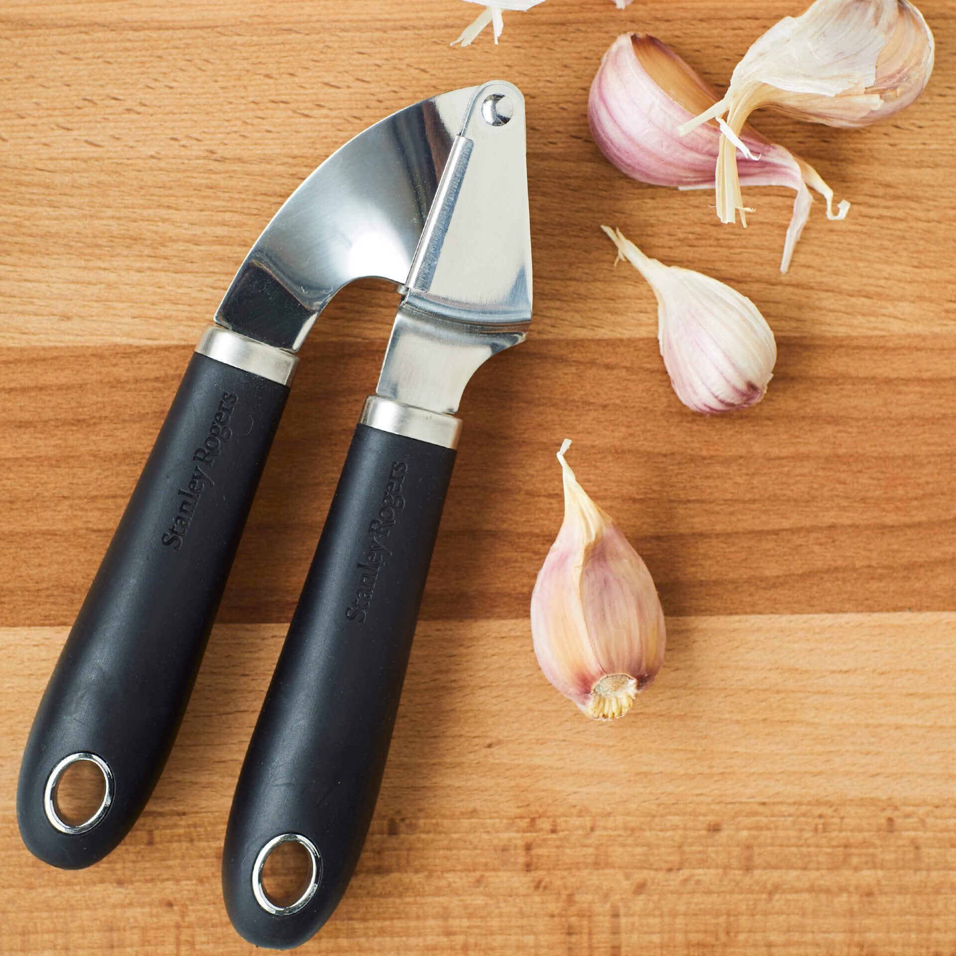 Stanley Rogers Garlic Press, Stainless Steel, Plastic Handle, 190 mm (Silver/Black)