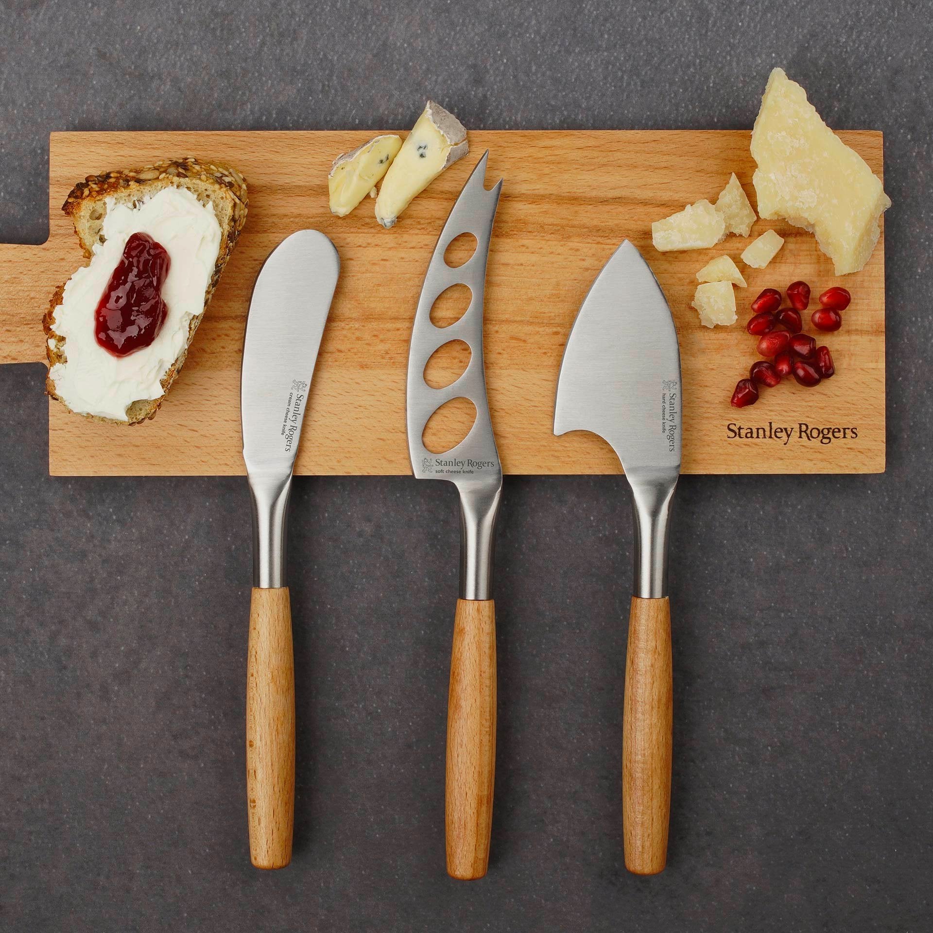 Stanley Rogers Cheese Knife Set For Cream, Stainless Steel, Beech Handle