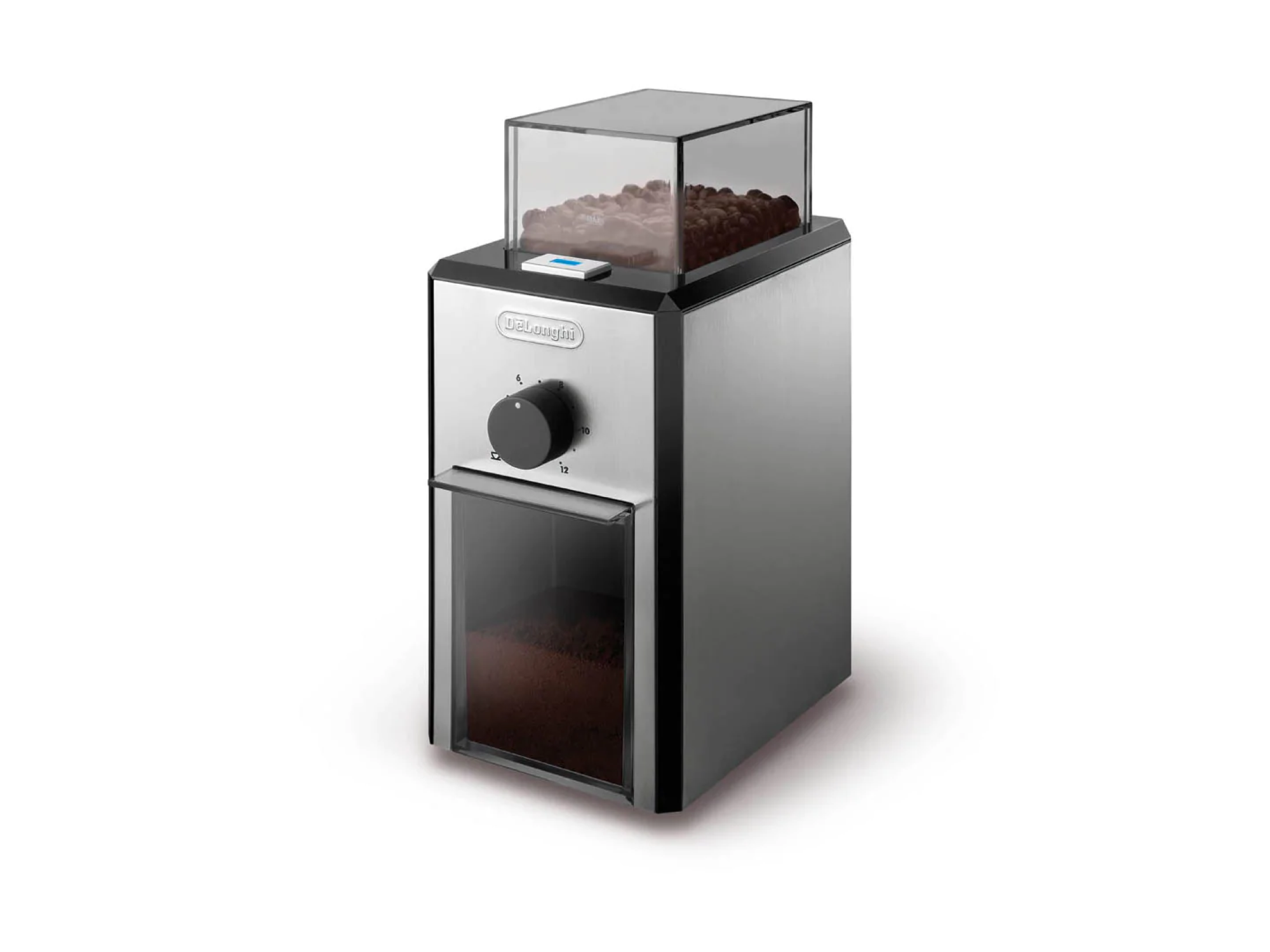 Delonghi KG89 Stainless Steel Burr Coffee Grinder, Silver - Whole and All