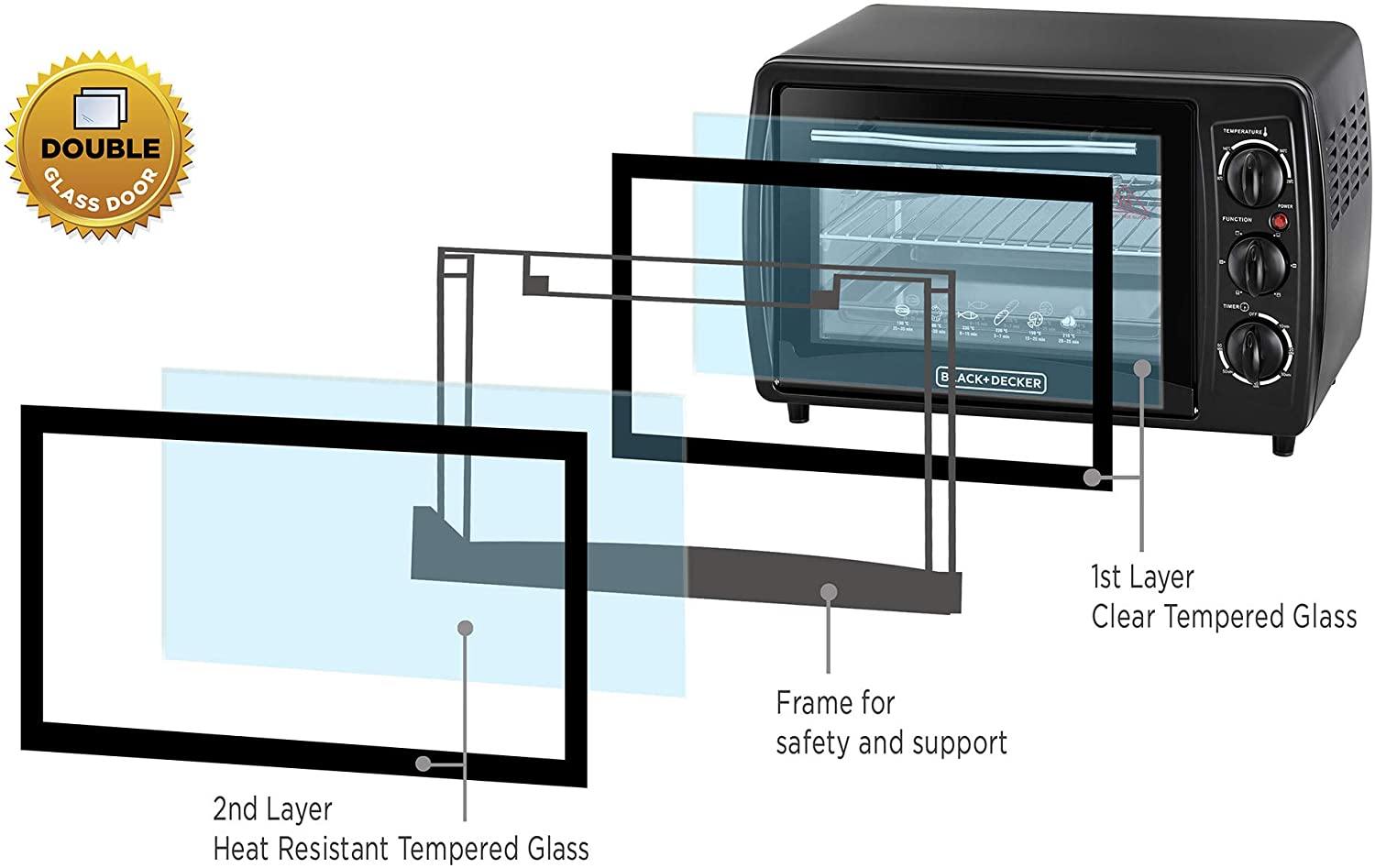 Black+Decker Double Glass Multifunction Toaster Oven With Rotisserie For Toasting, 19L - Whole and All