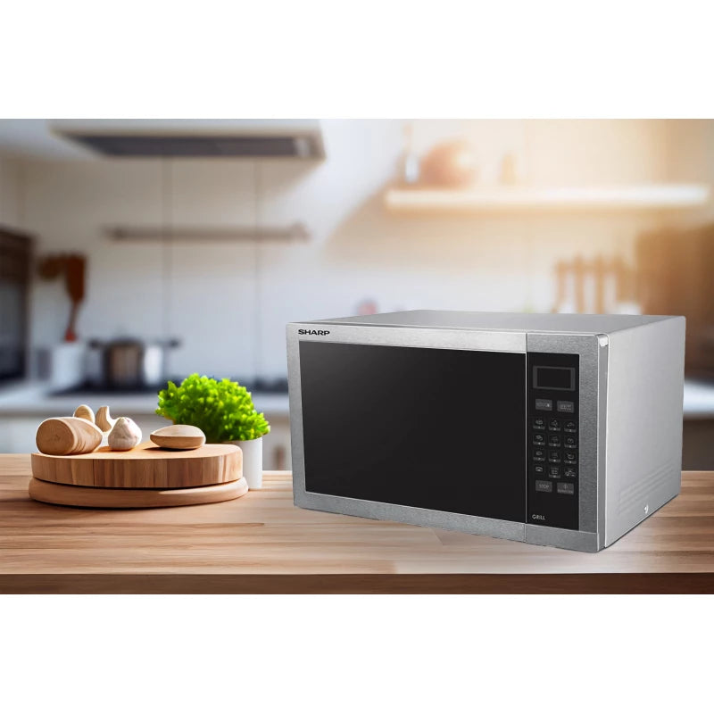 Sharp Microwave 34l Mic1000w Grill 1100w, 8auto Cooking Menu'S, 5power Levels Silver