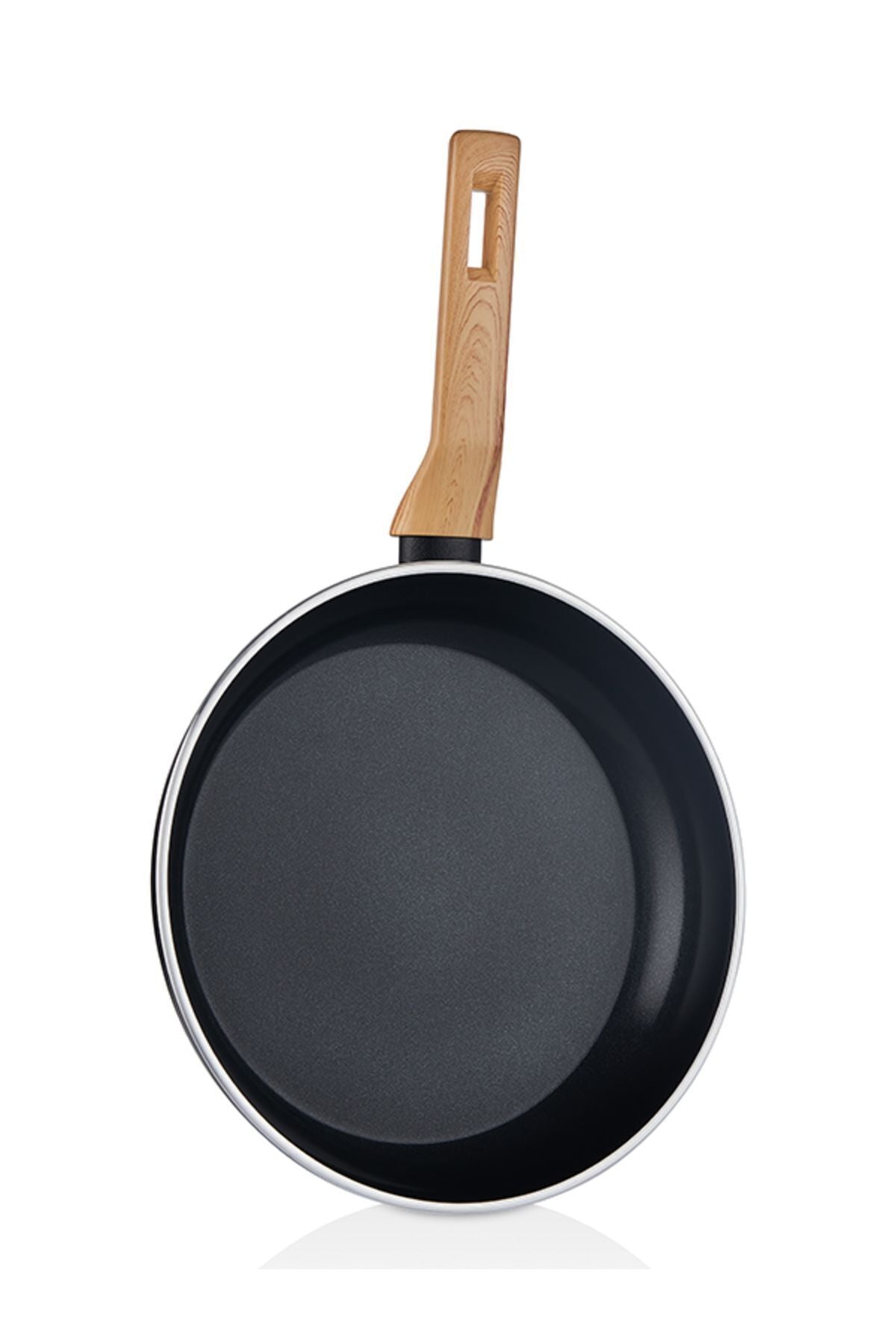 Falez Auris Crystal Frying Pan 28 Cm (Black, Wooden Effect Accesories, Silicone Glass Lid)