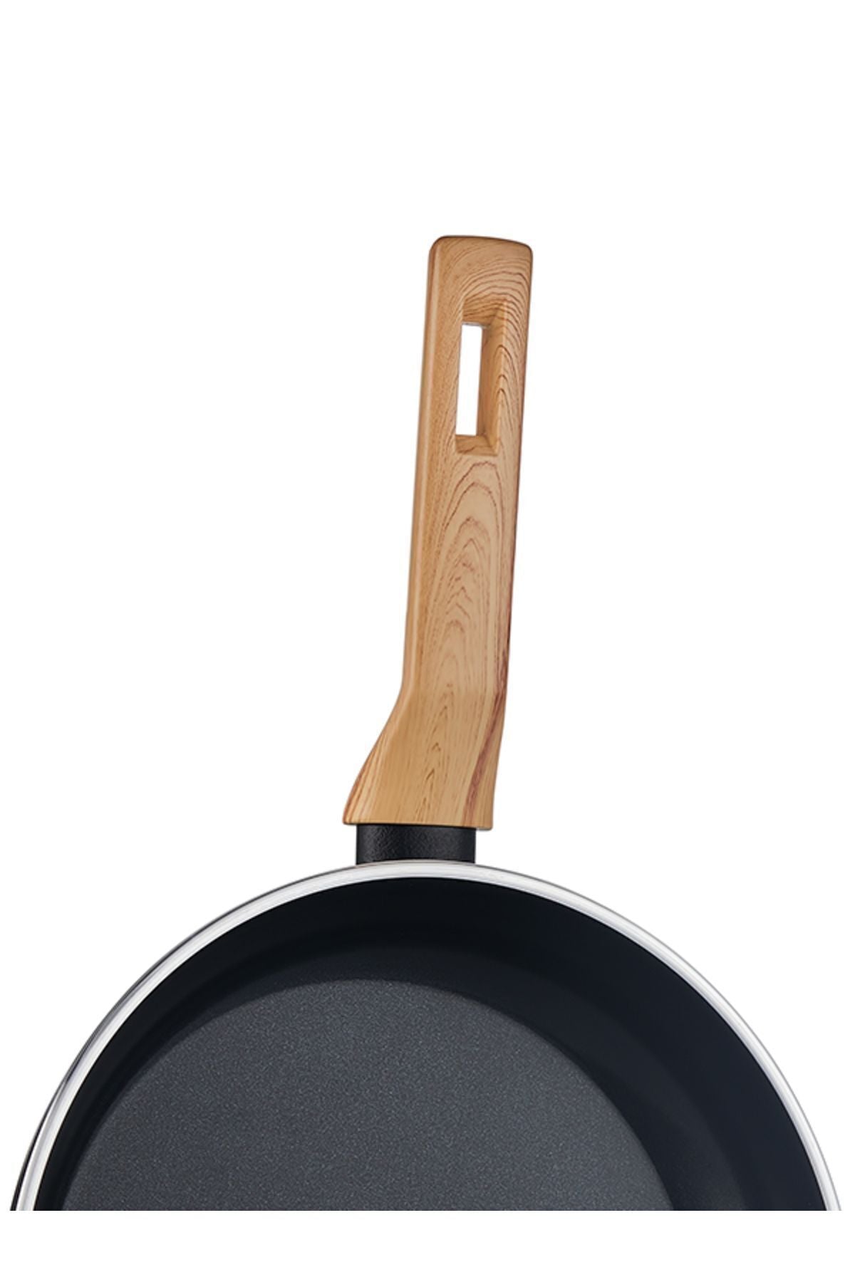 Falez Auris Crystal Frying Pan 28 Cm (Black, Wooden Effect Accesories, Silicone Glass Lid)
