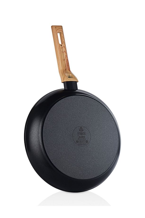 Falez Auris Crystal Frying Pan 28 Cm (Black, Wooden Effect Accesories, Silicone Glass Lid)
