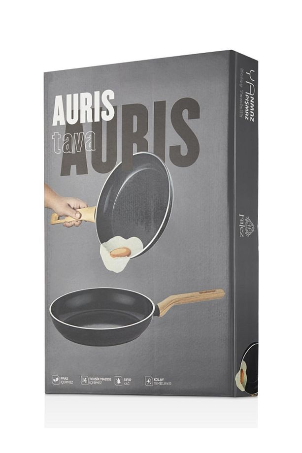 Falez Auris Crystal Frying Pan 28 Cm (Black, Wooden Effect Accesories, Silicone Glass Lid)