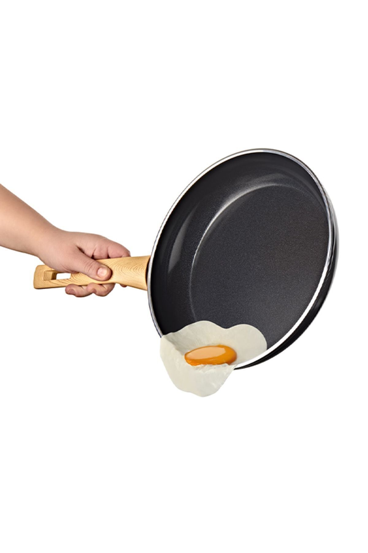 Falez Auris Crystal Frying Pan 28 Cm (Black, Wooden Effect Accesories, Silicone Glass Lid)