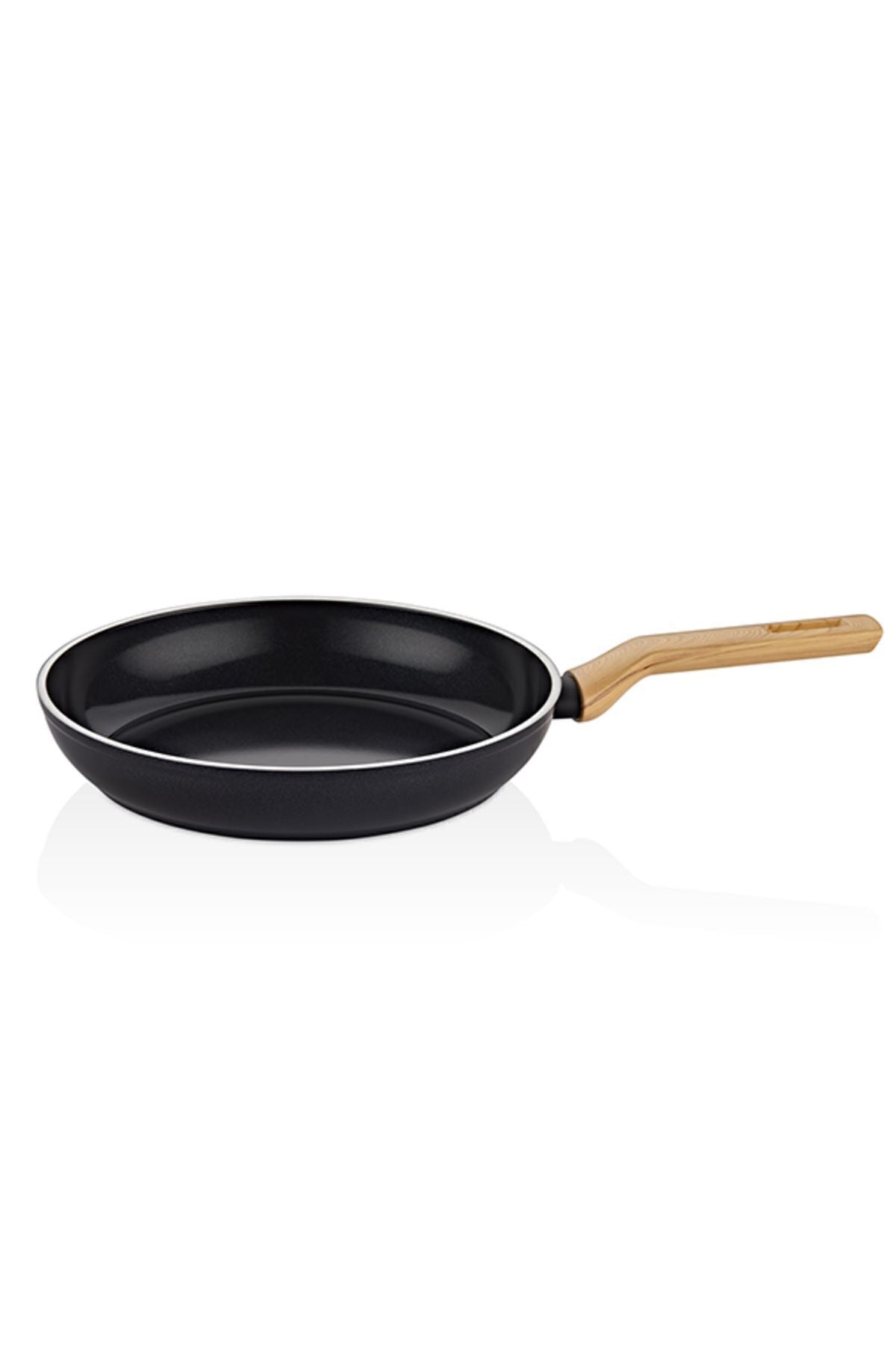 Falez Auris Crystal Frying Pan 28 Cm (Black, Wooden Effect Accesories, Silicone Glass Lid)