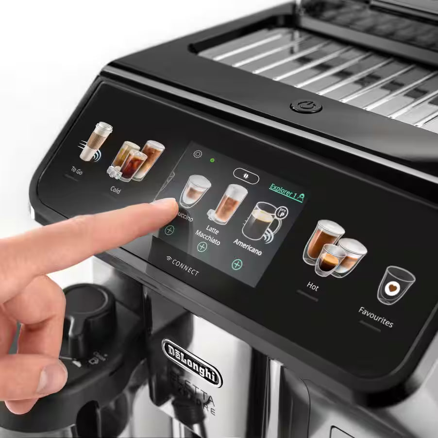 DeLonghi Eletta Explore Premium Espresso Machine 19-Bar 1.8L with Coffee Grinder and Milk Tank, 1450W