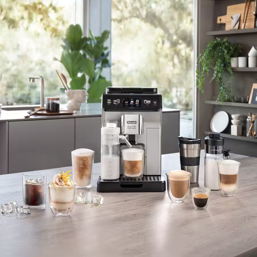 Delonghi Premium Espresso Machine 19-bar 1.8L capacity 1450W with Coffee Grinder and Milk Tank