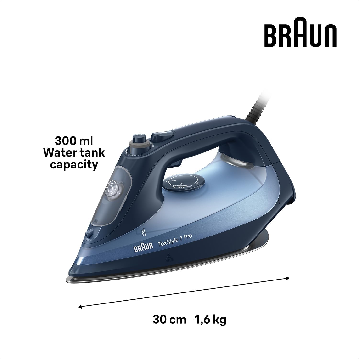 Braun TexStyle 7 Pro SI7160BL | FreeGlide 3D Steam Iron | 3000W | Blue