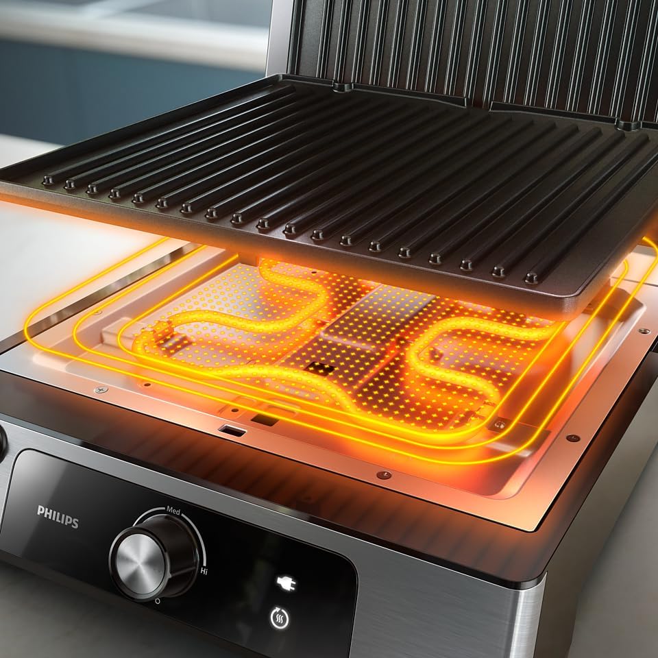 Philips Contact Grill 5000 Series - 2200W, Open 180° Flat Grilling,