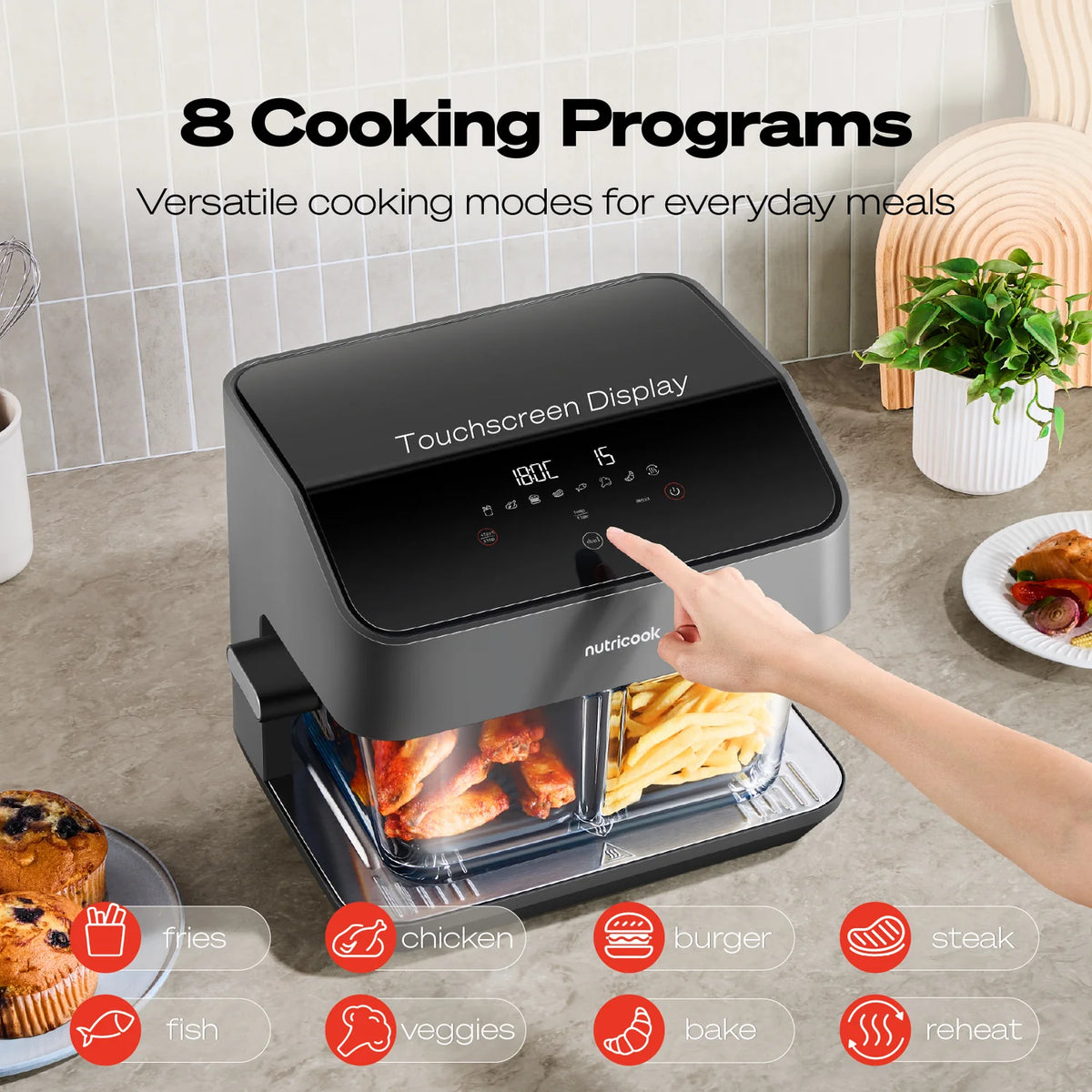 Nutricook Nc-Afh510 Healthi Flex Glass Air Fryer 7.6l
