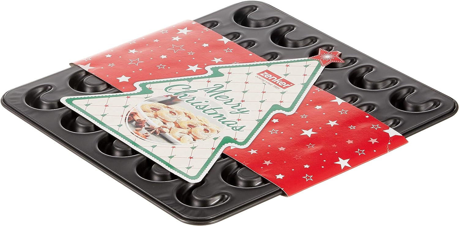 Zenker "Sparkling Christmas" Vanilla Crescent Baking Tray,  For 30 Cookies, Black