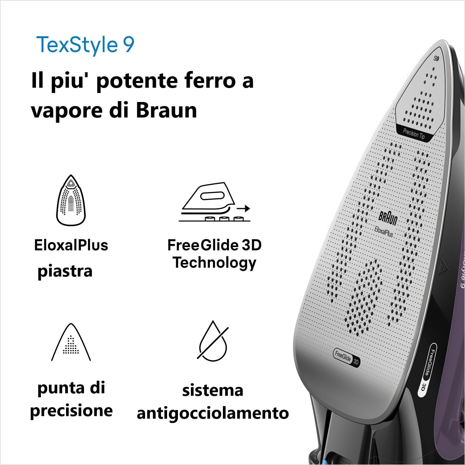 Braun Iron, EloxalPlus with FreeGlide 3D Technology, 3100 W, 330 ml Water Capacity,Purple