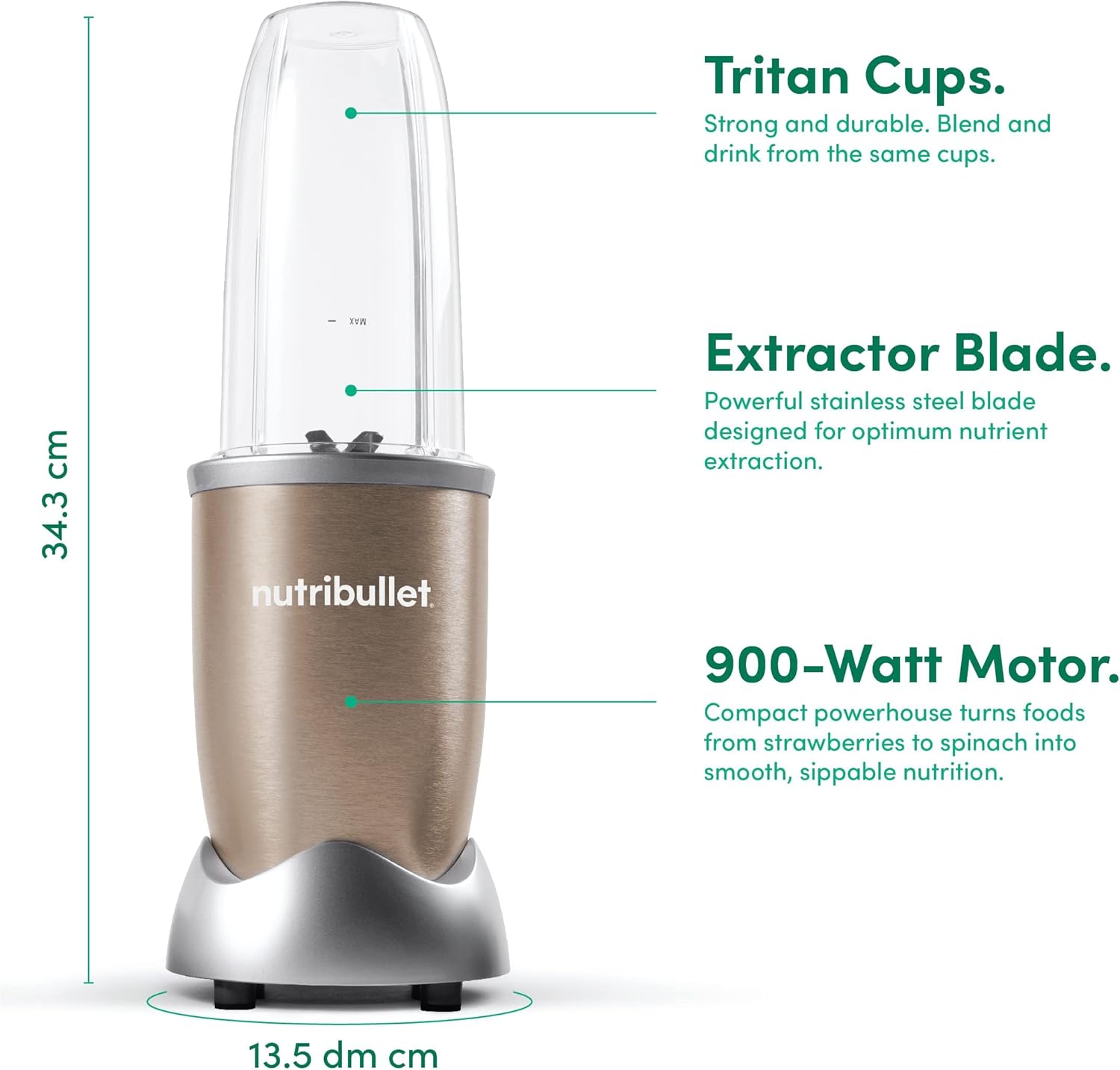 NutriBullet NB9-1012 Blender, 7pcs Set, 900W Set Champagne