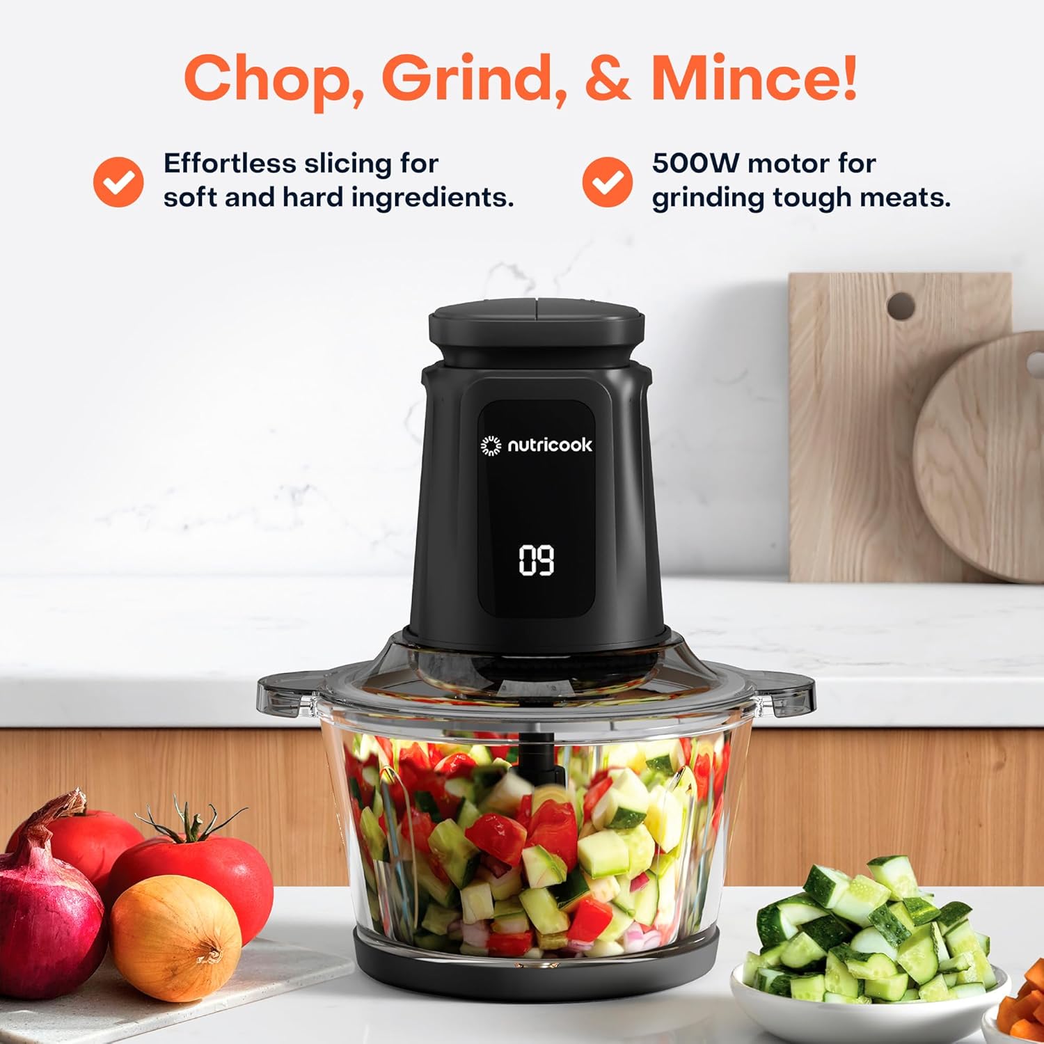 Nutricook Glass & SS Chopper Mincer NC-CH2000 | 500W | 2L | Black