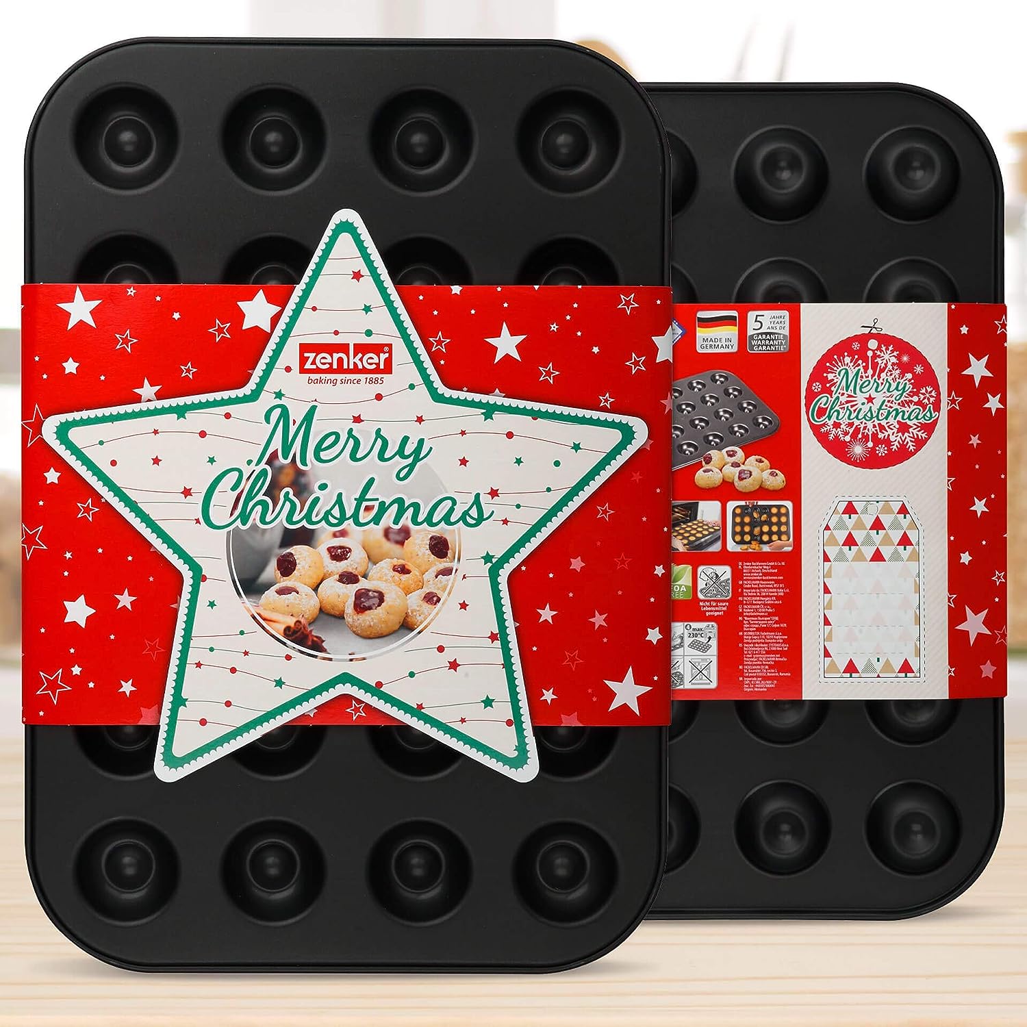Zenker "Sparkling Christmas" Jam Doughnut Baking Tray, , For 24 Cookies, Black