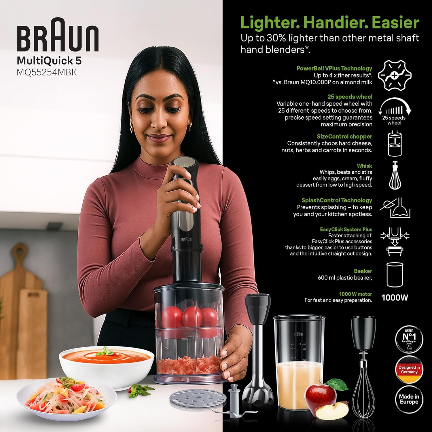 Braun Mq55254m Multiquick 5 Pro Hand Blender Set, Black