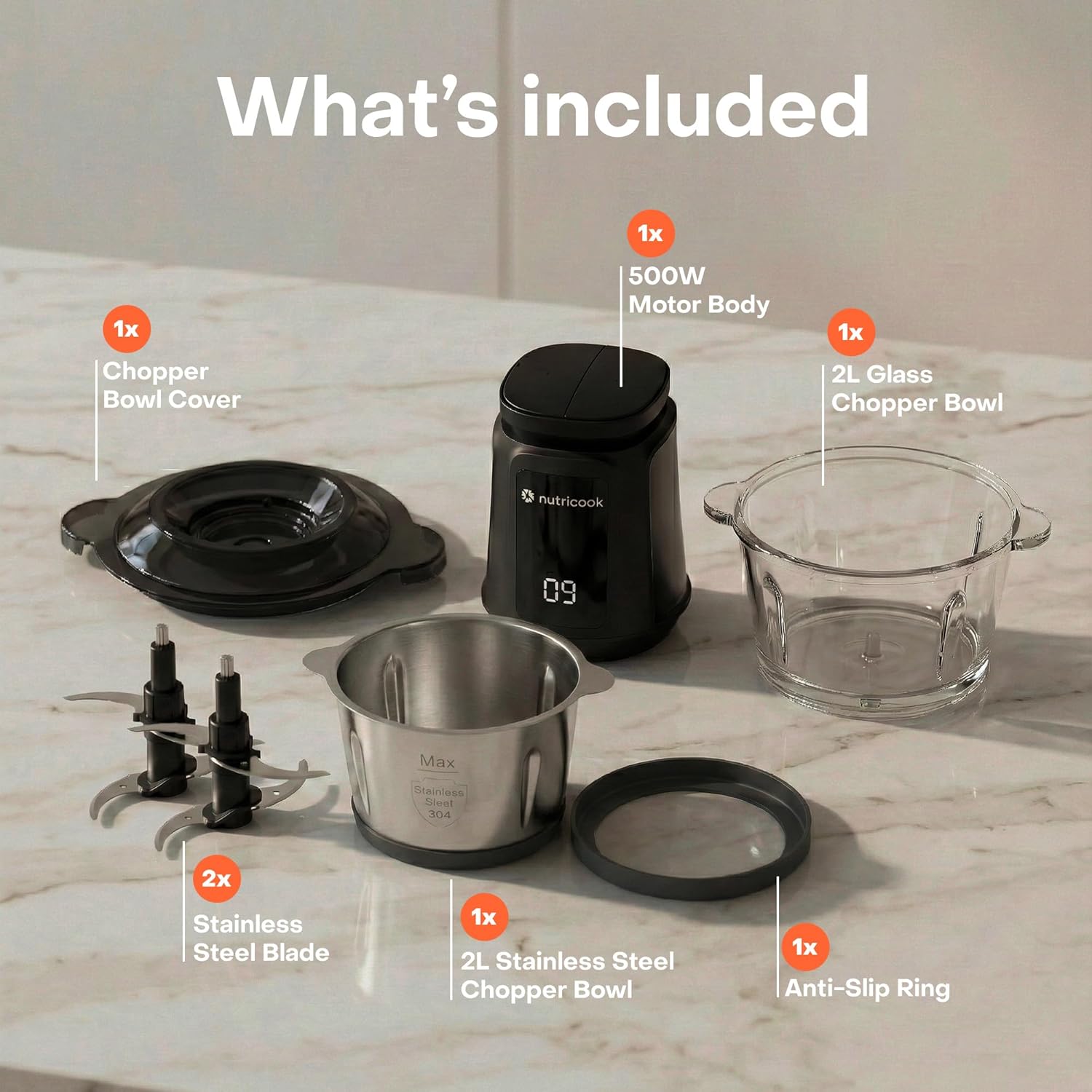 Nutricook Glass & SS Chopper Mincer NC-CH2000 | 500W | 2L | Black