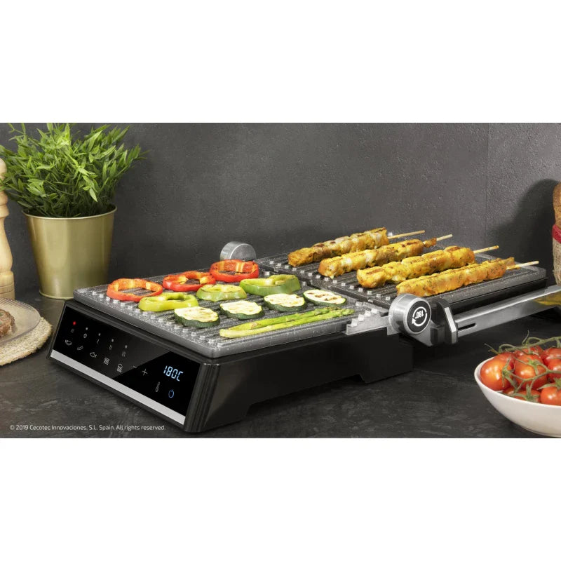 Cecotec Rock’Ngrill Smart Electric Grill, 2000 W Power, Smart 180° Opening, Removable Non-Stick RockStone