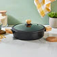 FALEZ AURIS CRYSTAL 4 MM 26 CM SHALLOW CASSEROLE (black color, wooden effect accesories, silicone glass lid)