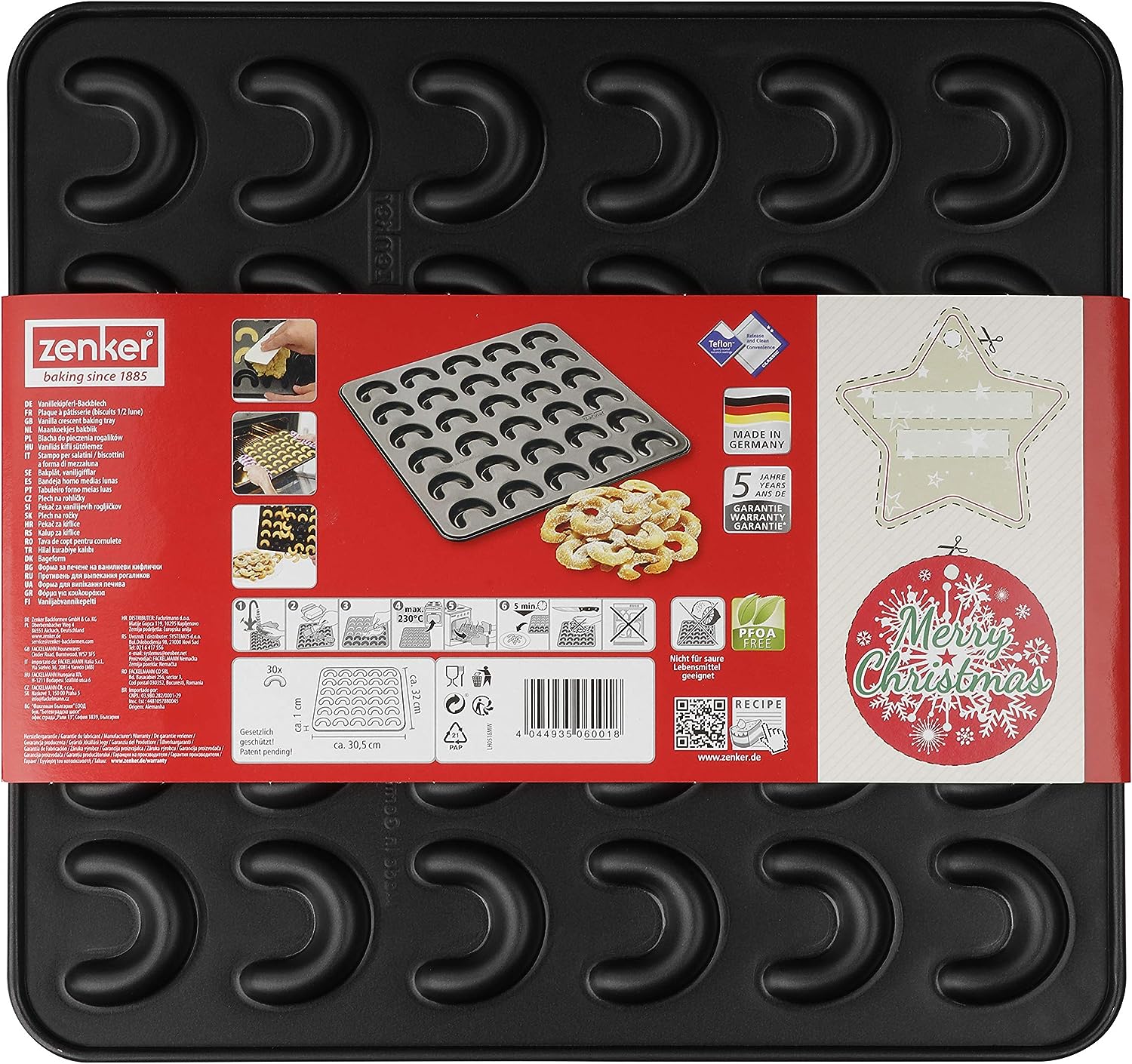 Zenker "Sparkling Christmas" Vanilla Crescent Baking Tray,  For 30 Cookies, Black