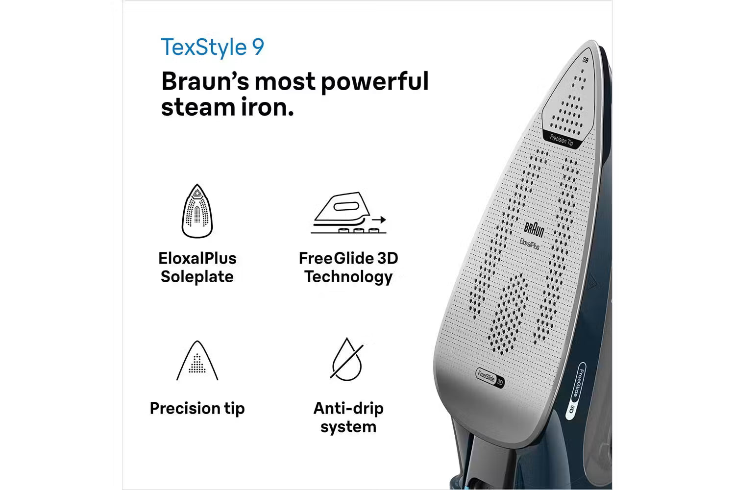 Braun TexStyle 9 SI9682DB | FreeGlide 3D Steam Iron | 3200W | Blue