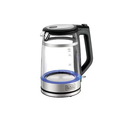 Black+Decker 2200W Double Wall Glass Kettle Clear and Black 1.7 Liter